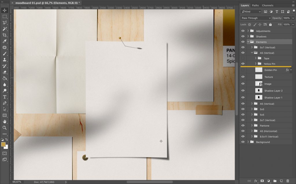 Tutorial image for Moodboard Scene Creator Mockup demonstrating advanced techniques for inserting your image into the paper sheet mockup