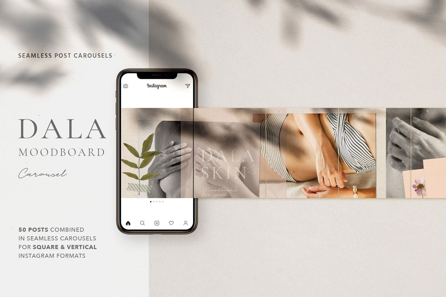 Cover image for Dala Carousel Moodboard showcasing 50 delicate feminine skincare posts with a natural aesthetic, perfect for creating a soothing and inviting mood