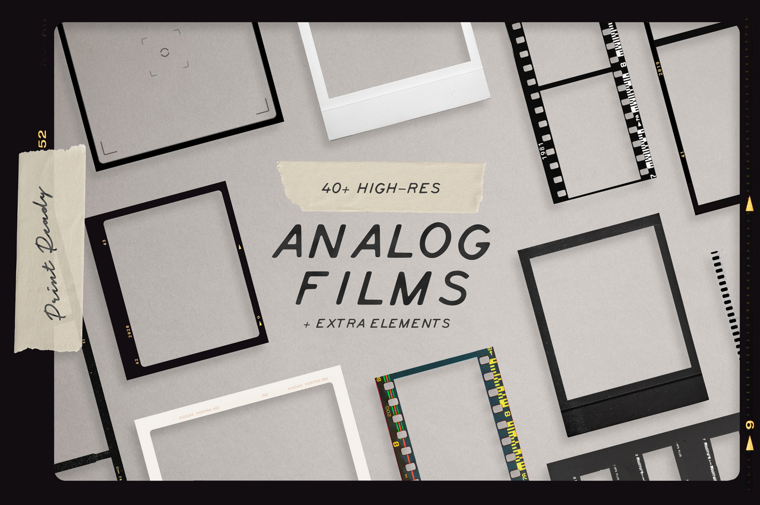 Cover image for 40+ Hi-Quality Film Frames Inspired by Polaroid and Kodak, featuring 300dpi resolution