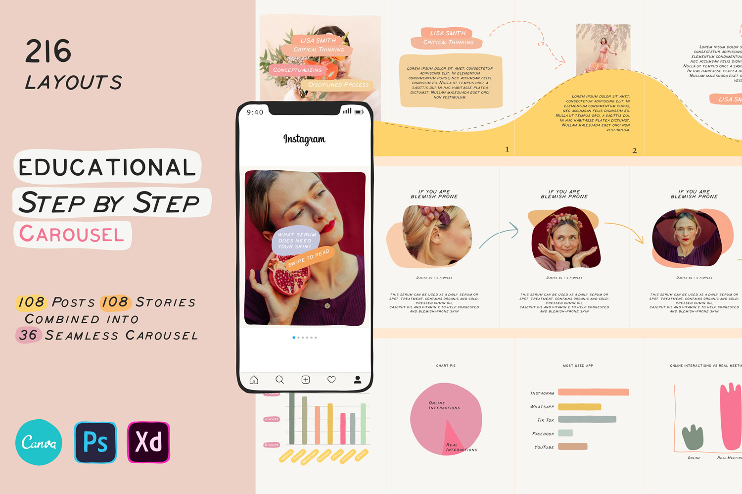 Educational Carousel Template: 216 Illustrated Layouts