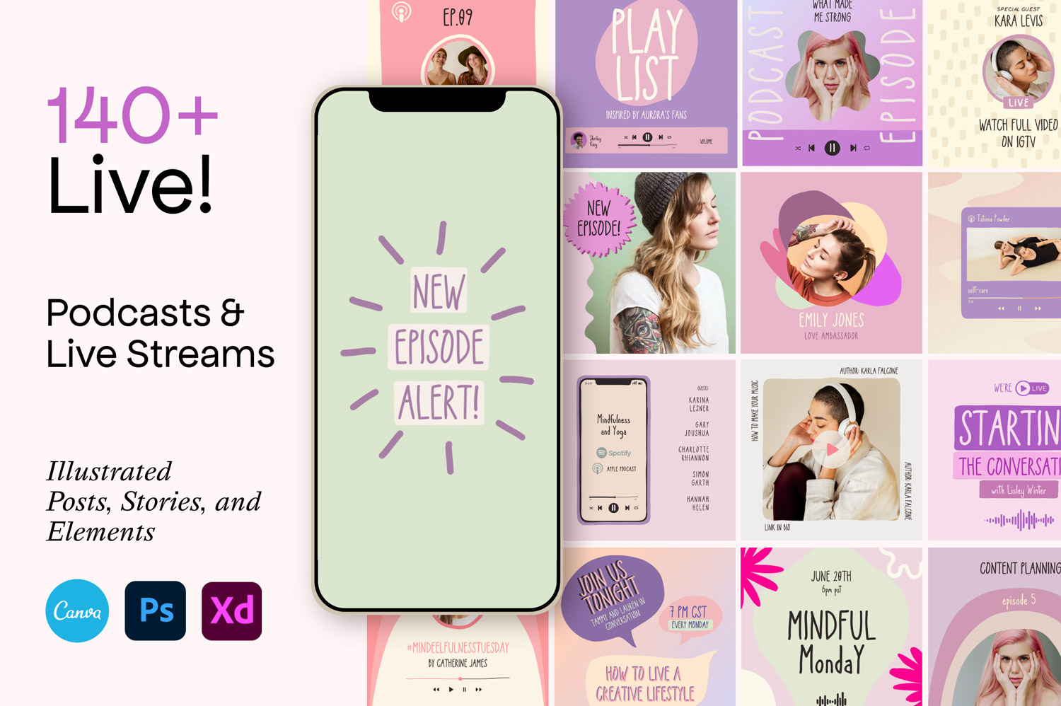 Podcast and Live Instagram Creator with 140 layouts
