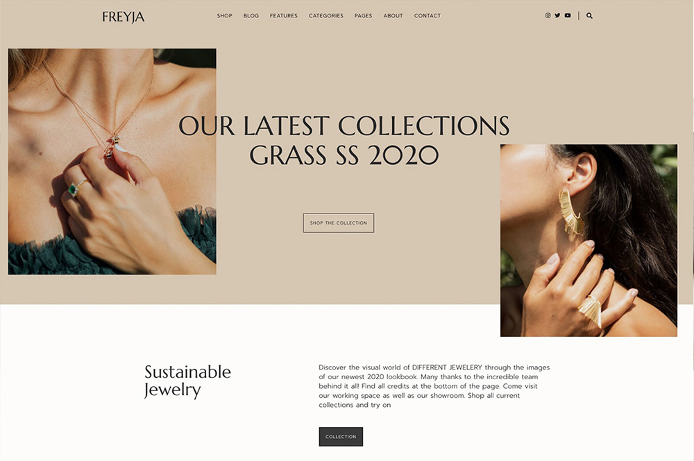 Freyja WordPress Theme Demo 6 for Jewelry and Skincare Small Businesses